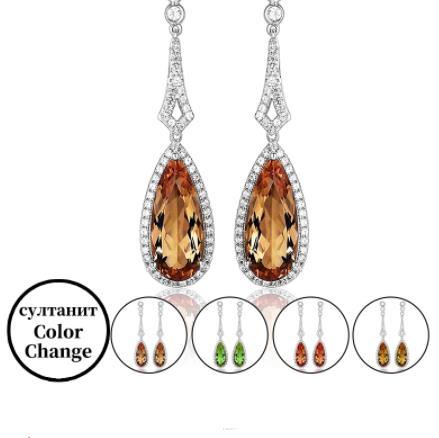 Brown Gem Elegant Water Drop 925 Sterling Silver Gold Plating Earrings