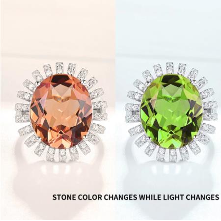 Cluster Ring for Women Solid 925 Sterling Silver Created Color Change Oval Cut Ring 