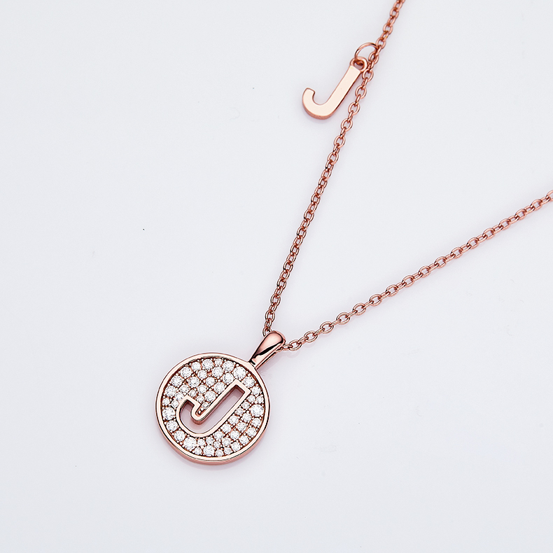 Alphabetic series J Lovely Rose Gold Necklace