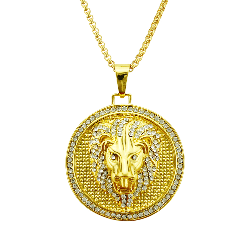 Hip Hop Round Lion Head Necklace Pendant