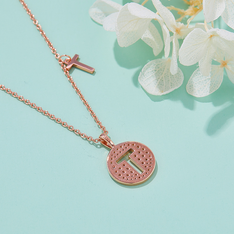 Alphabetic series T Lovely Rose Gold Necklace