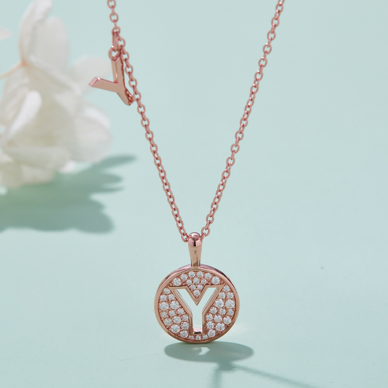 Alphabetic series Y Lovely Rose Gold Necklace