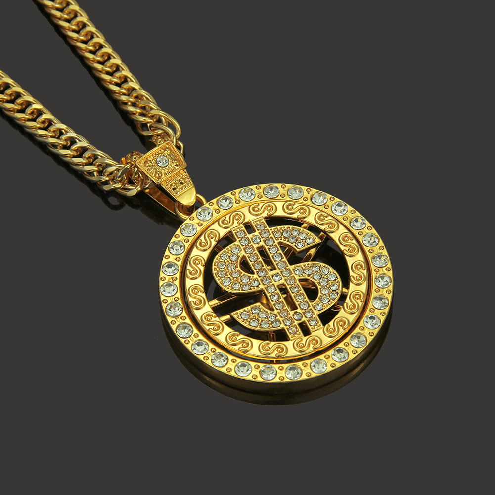 Hip Hop Gold Dollar Pendant Necklace