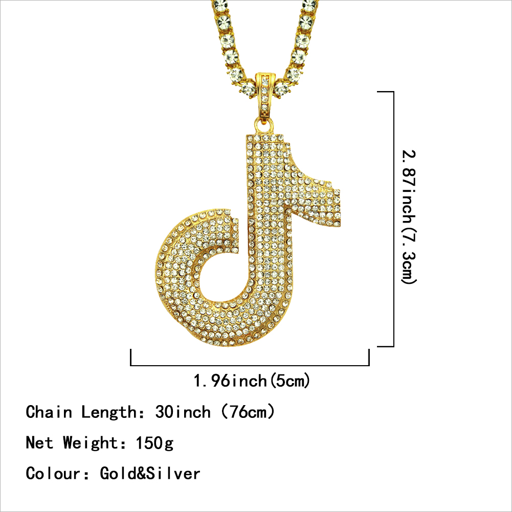 Silver Hip Hop Tik Tok Necklace Note Pendant