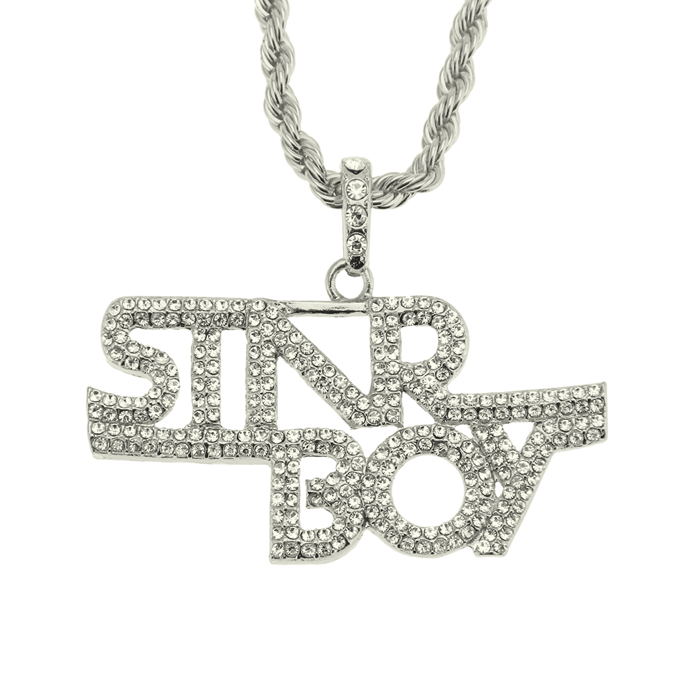 Star Crystal Pendant Letter Boy Hip Hop Necklace