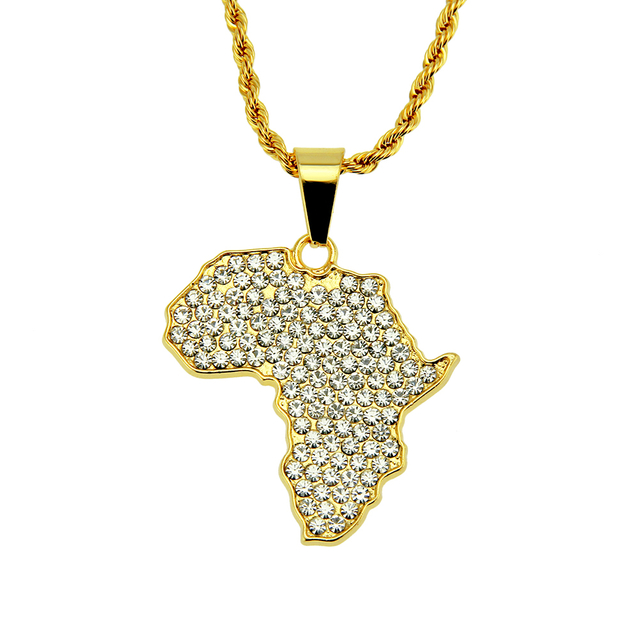 Crystal Pendant African Continent Hip Hop Necklace