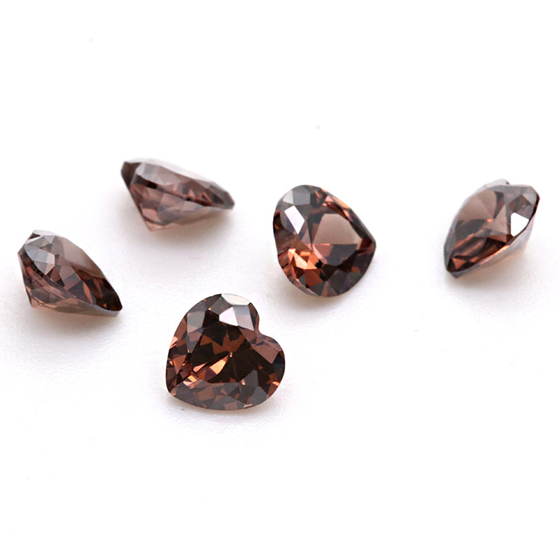 Manufacturer Wholesale 3A Heart-shaped Coffee Colored Cubic Zirconia