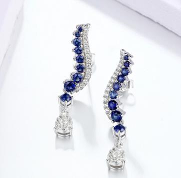 Sapphire Sterling Silver Earrings Classic Sapphire Jewelry Top Quality