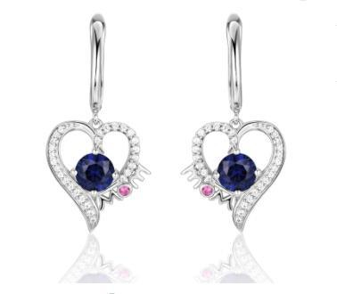 Sapphire Earrings 925 Sterling Silver Material Female Exquisite Sapphire Heart Shaped Earrings Gift Party