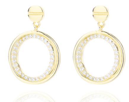 Small Round Inlaid Gem 925 Sterling Silver Gold-plated Fashion Earrings