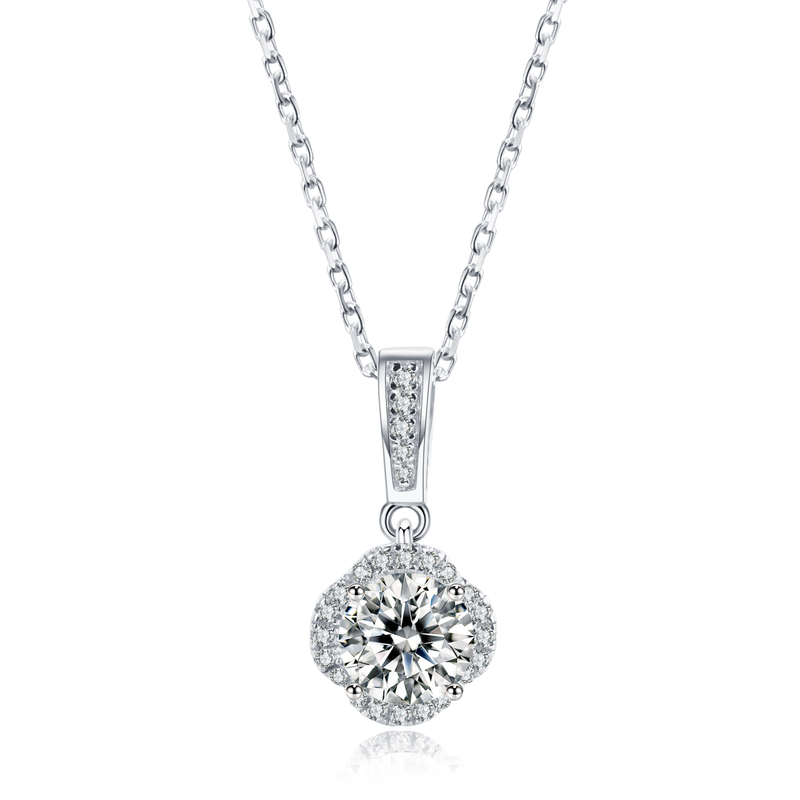 Anniversary Gift 925 Sterling Silver Plated 14K Platinum Moissanite Necklace