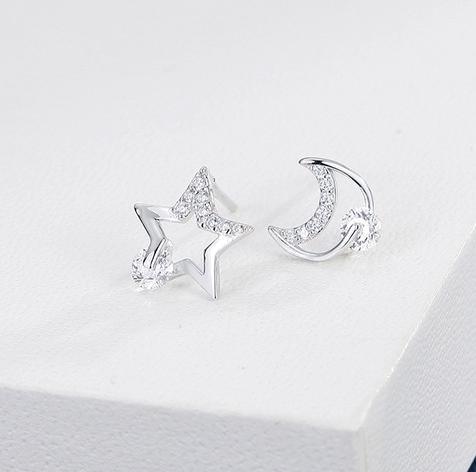 Star Moon 925 Sterling Silver Gold Plated Pop Earrings