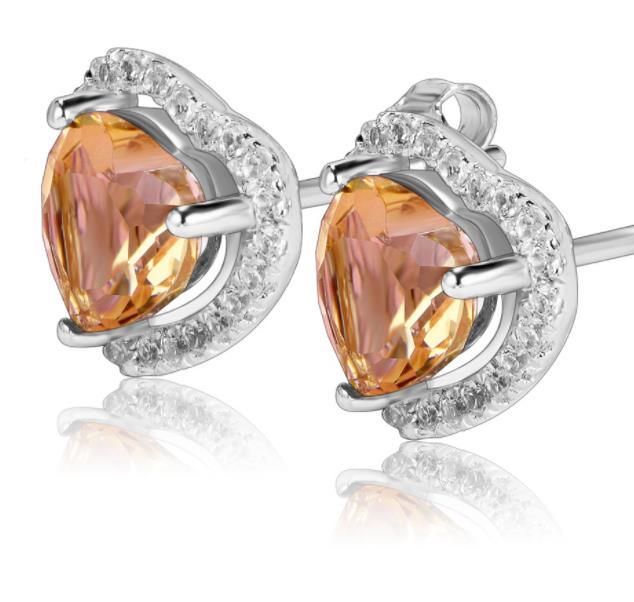 Champagne Gem 925 Sterling Silver Plated Women's Cute Earrings