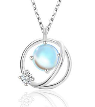 Fashionable New Korean Cosmic Moonstone 925 Silver Necklace Small Fresh Dream Planet