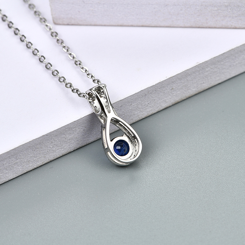 Blue Sapphie Sterling Silver Pendants Women Party Silver Jewelry Created Sapphire Casual Style Necklace