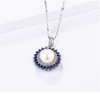 Natural Pearl Sterling Silver Women's Pendant Round Sapphire Classic Style