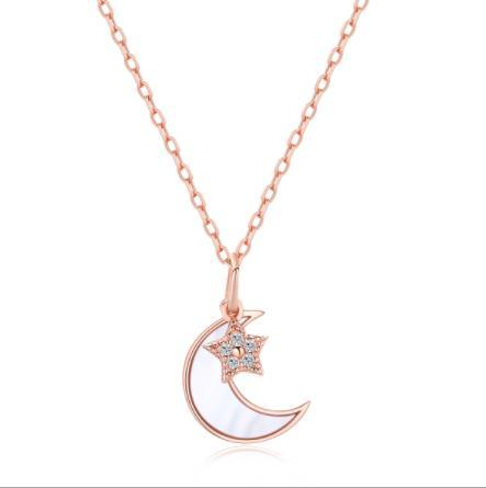 S925 Silver Necklace Star Moon Shell Jewelry Chain Gift Fantasy Moon And Star