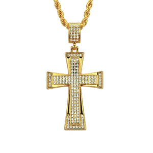 Mens Iced Out Cross CZ Inlay Pendant 14K-18K Gold Color Hip Hop Necklace