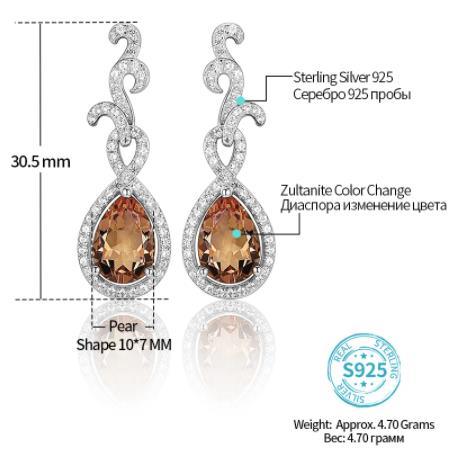 Pear Shaped Cut Brown Gem Diamond with 925 Sterling Silver Gold Plated Women's Earrings