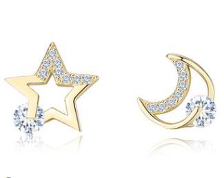 Night Sky Series 925 Sterling Silver Gold-plated Star Moon Earrings