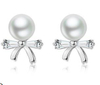 Bow Pearl Metal Earrings 925 Sterling Silver Gold-plated Earrings