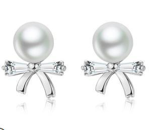 Bow Pearl Metal Earrings 925 Sterling Silver Gold-plated Earrings