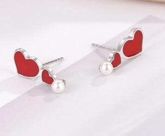 Red Love Earrings 925 Sterling Silver Gold-plated Personalized Earrings