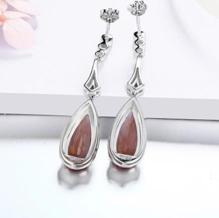 Brown Gem Elegant Water Drop 925 Sterling Silver Gold Plating Earrings