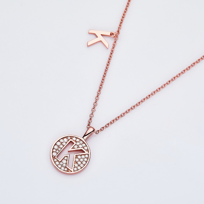 Alphabetic series K Lovely Rose Gold Necklace