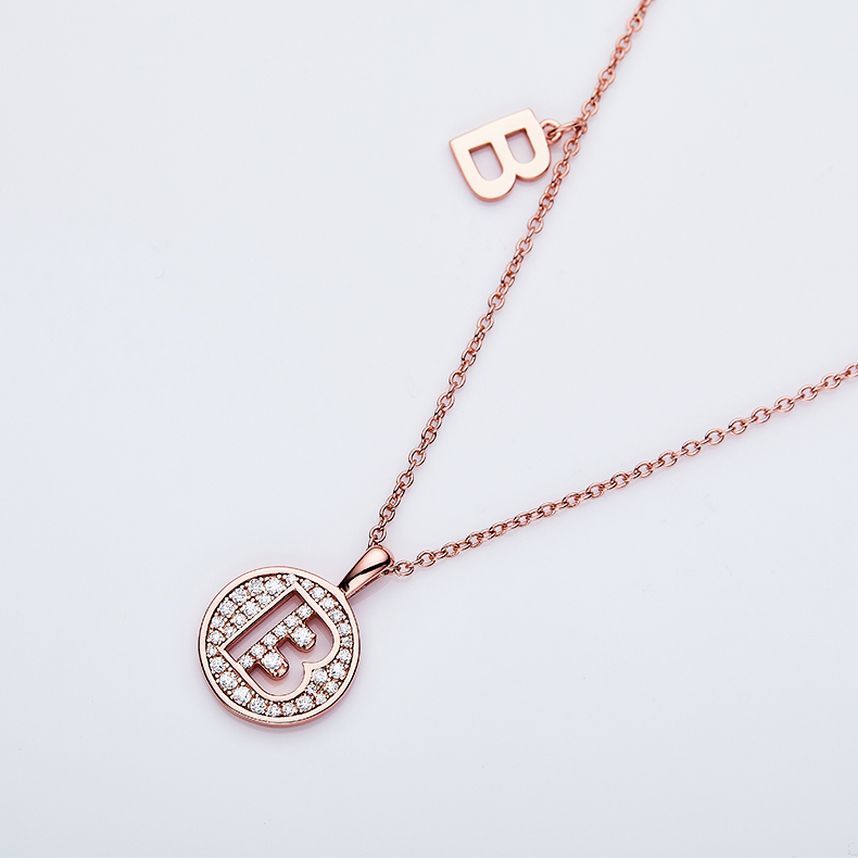 Alphabetic series B Lovely Rose Gold Necklace