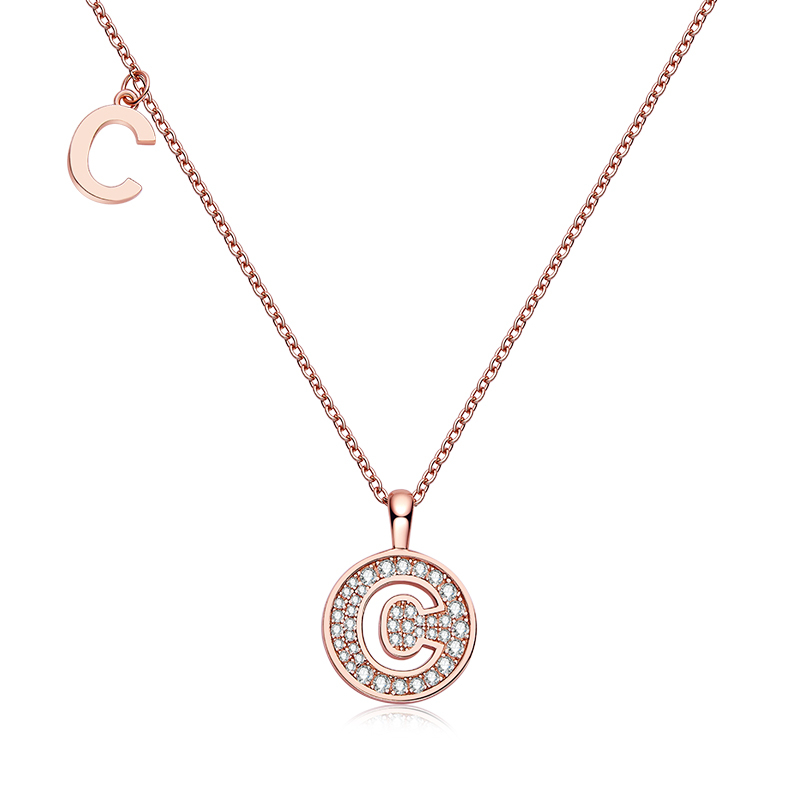 Alphabetic series C Lovely Rose Gold Necklace