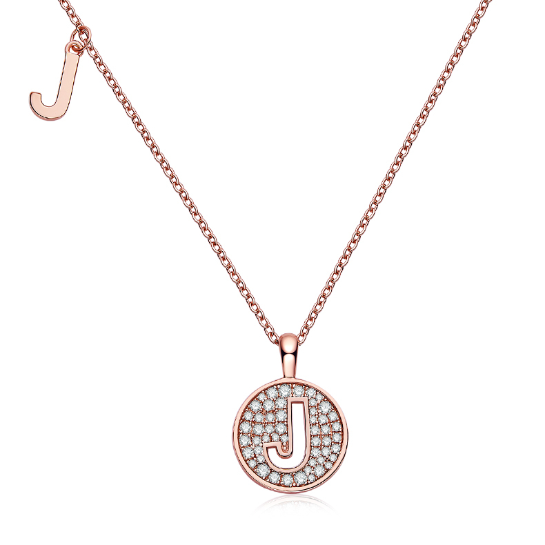 Alphabetic series J Lovely Rose Gold Necklace